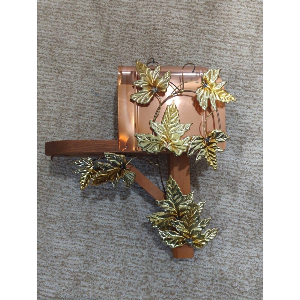 Home Interior Homco Mailbox Planter Wood & Copper Metal Decor Wall Shelf 1386